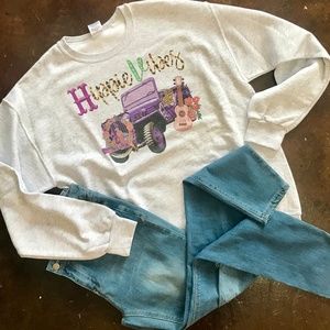 Hippie Vibes Custom Graphic Gray Sweatshirt - NWT